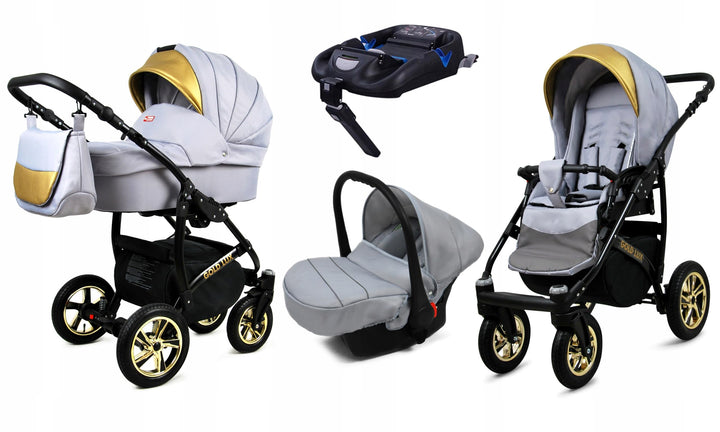 BabyLux® Kinderwagen Set 4 in 1 - Gold Lux - incl. Babywanne, Buggy Sportsitz, Auto-Babyschale, ISOF