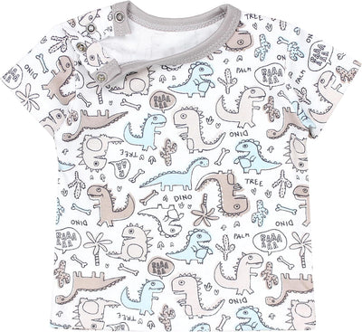 TupTam Baby Jungen Kurzarm T-Shirt mit Aufdruck Unifarben Sterne Streifen 5er Set 56 Dino Bären Stre