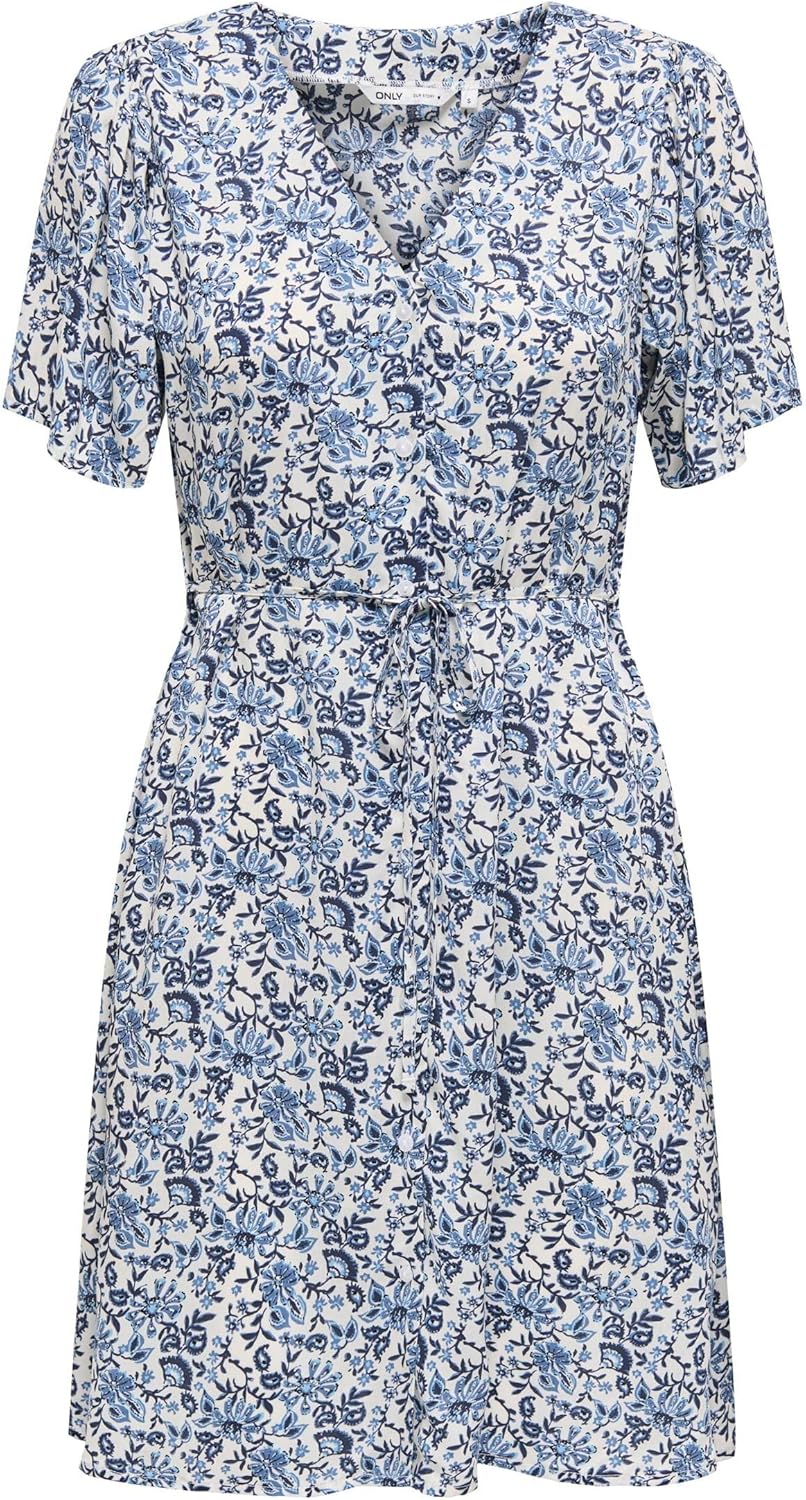 ONLY Damen Viskose Sommer-Kleid Onlnova Life Lucy mit Blumenmuster S Cloud Dancer, S Cloud Dancer