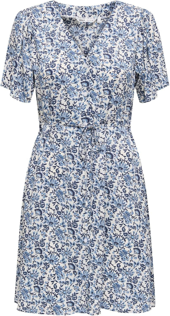 ONLY Damen Viskose Sommer-Kleid Onlnova Life Lucy mit Blumenmuster S Cloud Dancer, S Cloud Dancer