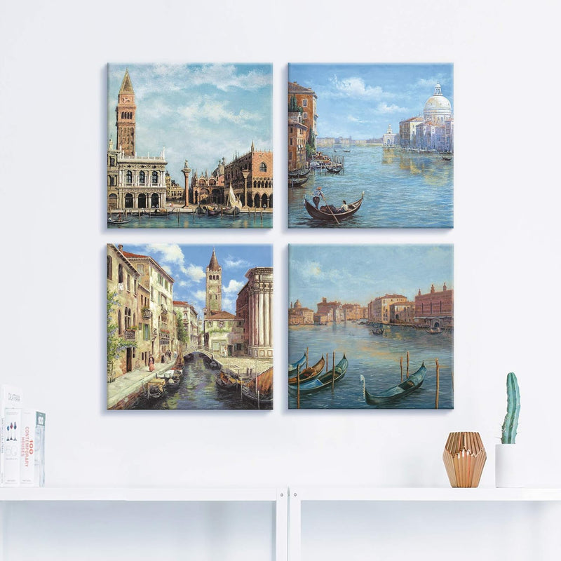 ARTLAND Leinwandbilder auf Holz Wandbild Bild Set 4 teilig je 30x30 cm Italien Venedig Stadt Gebäude