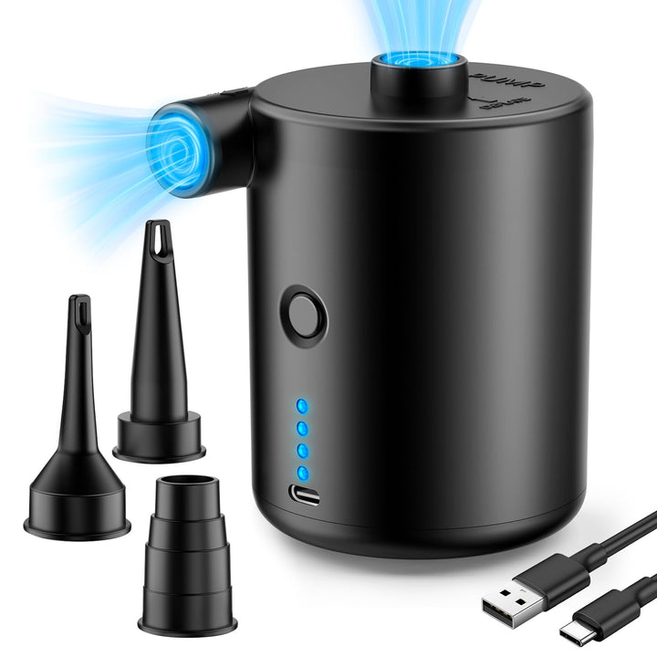 BOSONER Elektrische Luftpumpe mit Akku: 4000 mAh, wiederaufladbare Luftpumpe mit 3 Luftdüsen – schne