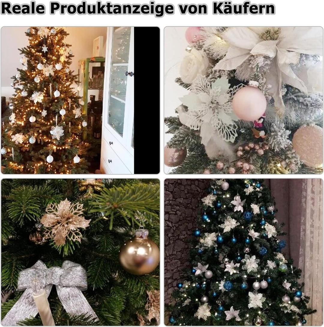 12 Stück Glitter Weihnachtsbaum Dekoration, Weihnachtsbaumschmuck Ornament Weihnachten Blumen Dekor,