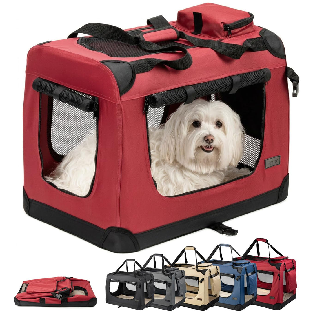 lionto Hundetransportbox Hundetasche Hundebox Faltbare Kleintiertasche, (M) 60x42x44 cm dunkelrot Du