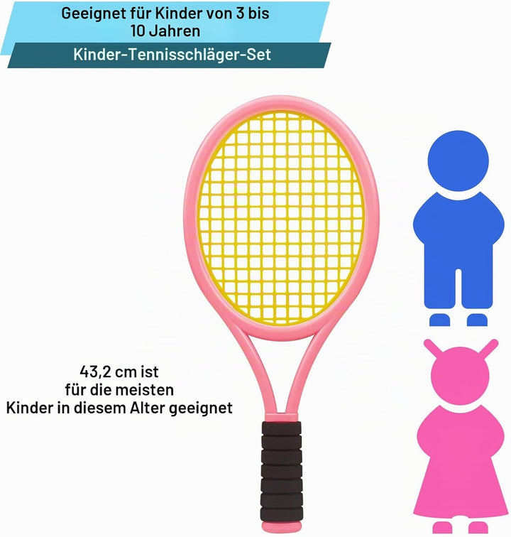 Kinder Tennisschläger Set mit Tasche – 2-in-1 Tennisschläger &amp; Badmintonschläger, 4 Schaumbälle + 6
