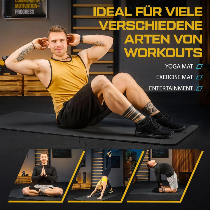 Gymnastikmatte extra dick und weich | Fitnessmatte 190x80x1cm mit Tragegurt | Yogamatte rutschfest S