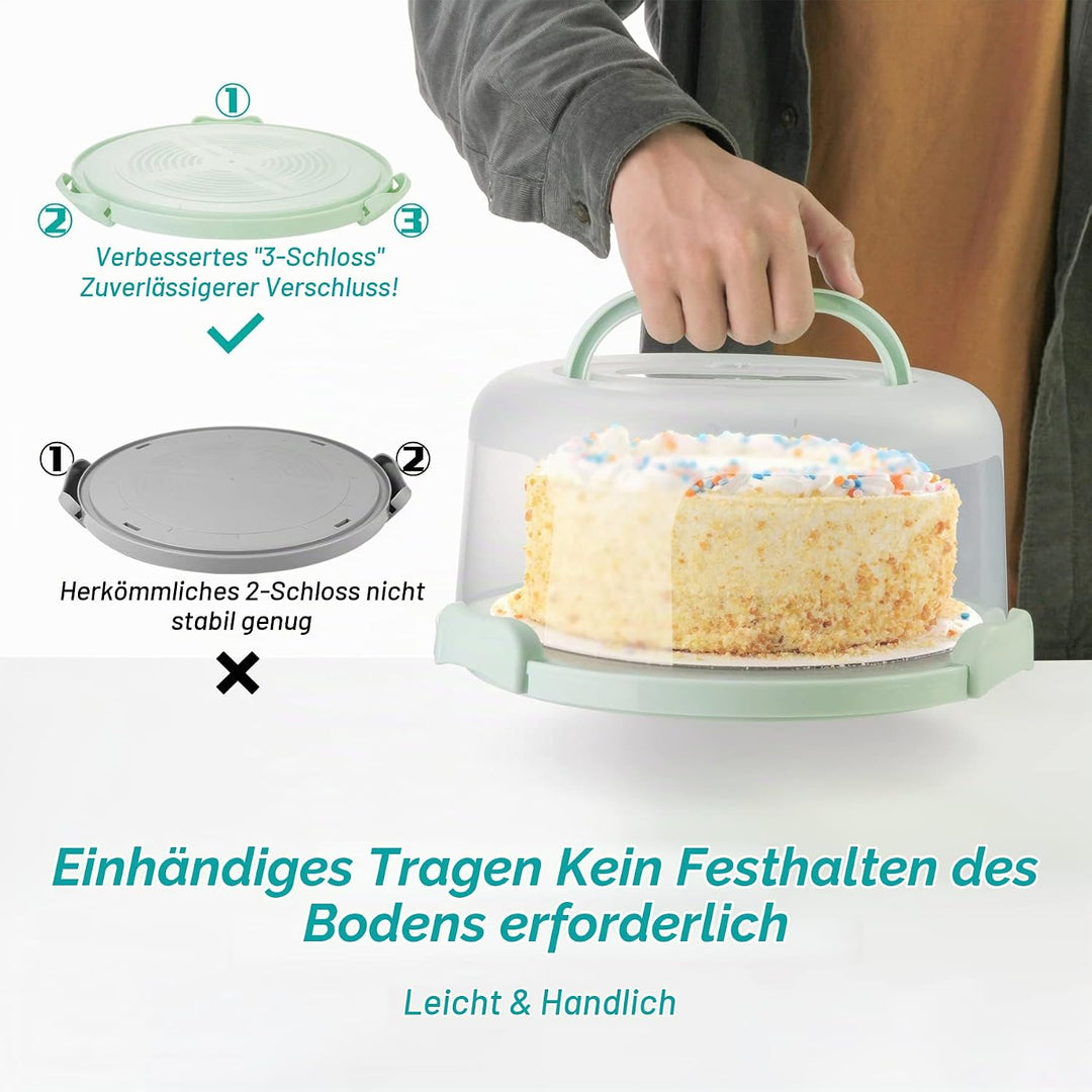 Spesh Runde Kuchenträger mit Tragegriff 10 Zoll Kuchenbehälter Tortenbutler mit Schneiderillen PP-Ku