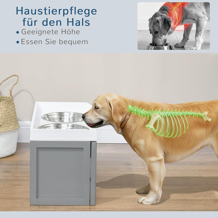 PawHut Hundenapf, 2 x 2L Futternapf, erhöhter Fressnapf mit Schublade, Edelstahlnapf, Futterstation