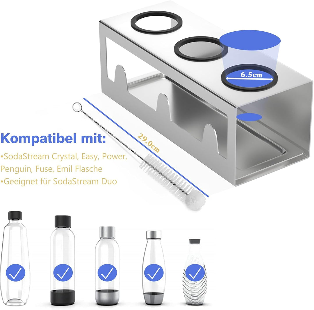 HOMMAND Flaschenhalter für SodaStream Crystal und Emil Flaschen, Edelstahl Flaschenhalter Abtropfges