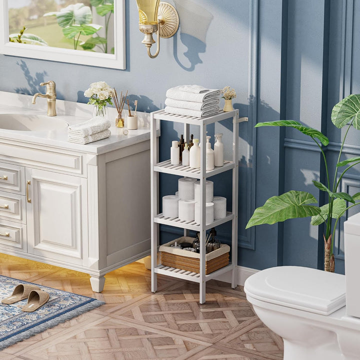 SMIBUY Badezimmer-Aufbewahrungsregal, 4 Ebenen, Bambusregal, Organizer, multifunktionales Regal für