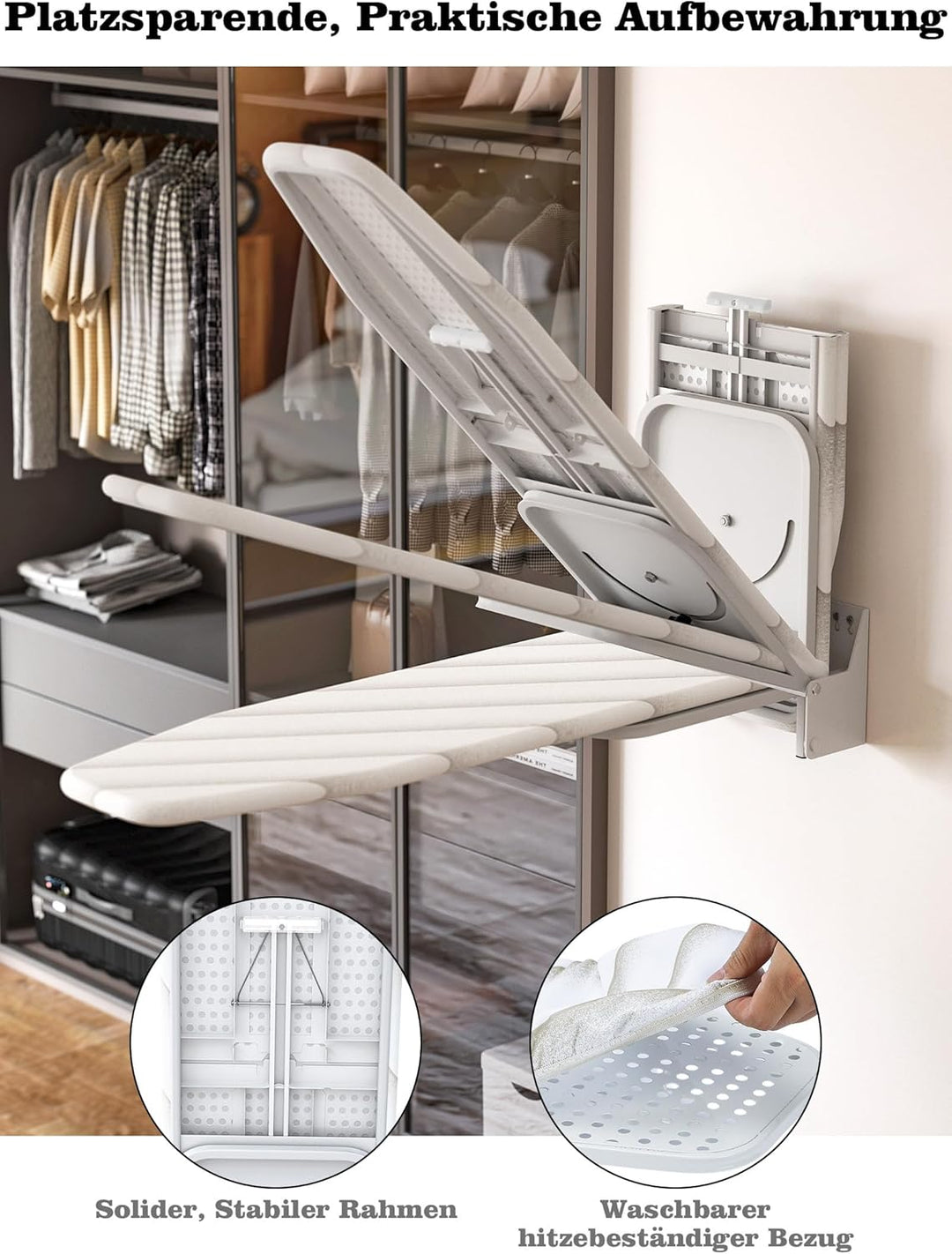 uyoyous Bügelbrett Wandmontage Klappbar ist Höhenverstellbar, 180° Drehbar Wand-Bügeltisch Faltbar B