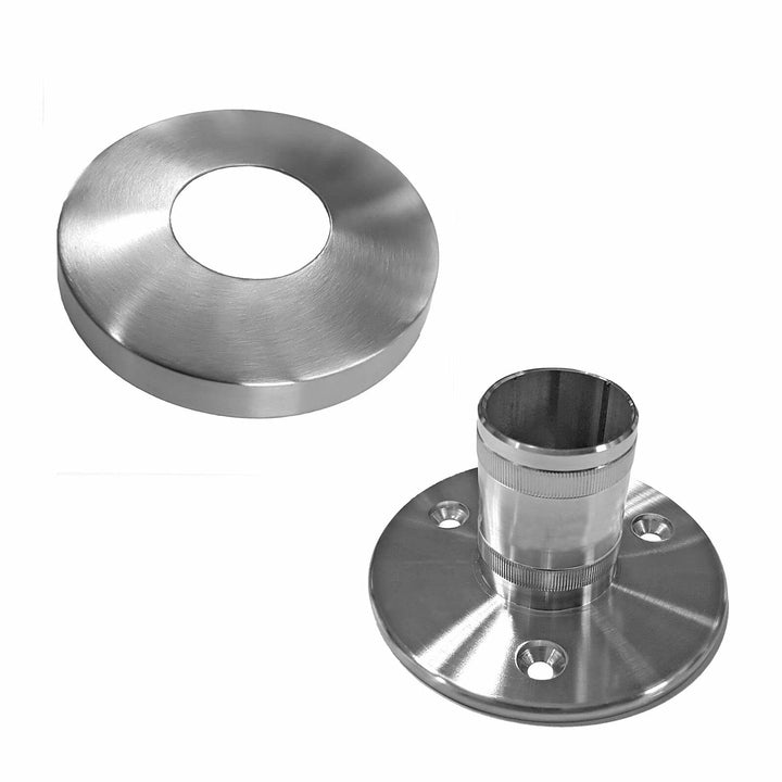 1x Edelstahl Bodenanker V2A Geländer Pfosten Träger Bodenhalter Rohr Ø42,4mm mit Rosete Chrom