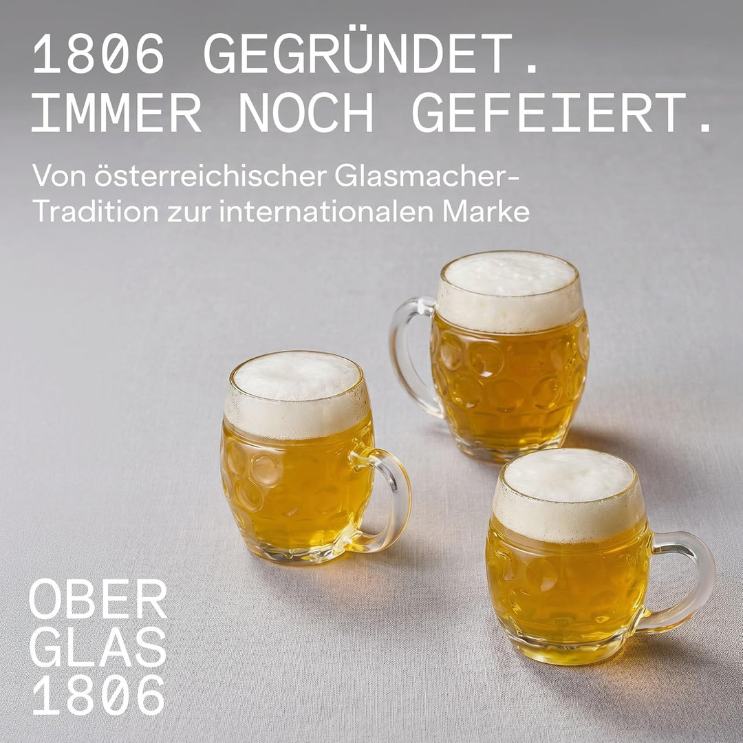 Oberglas Tübinger Augenkanne Bierkrug mit Schild / 6er Set Bierkrüge 250 ml mit Füllstrich/Stabiler