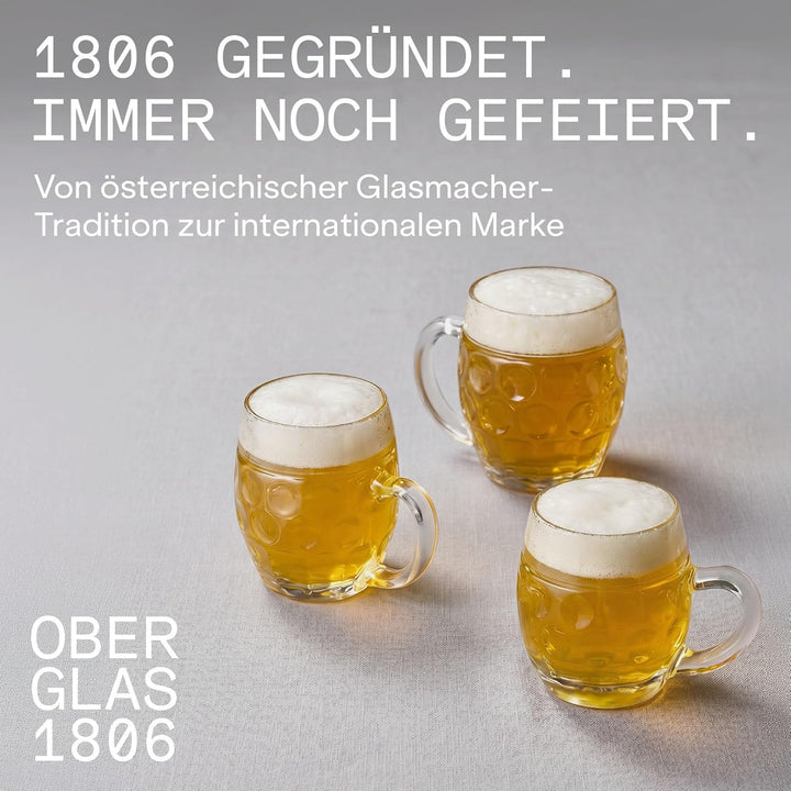 Oberglas Tübinger Augenkanne Bierkrug mit Schild / 6er Set Bierkrüge 250 ml mit Füllstrich/Stabiler