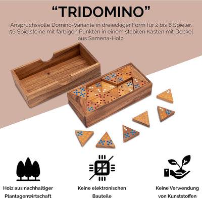 LOGOPLAY Tridomino - Triomino - Dreieck-Domino - Legespiel - Gesellschaftsspiel aus Holz mit farbige