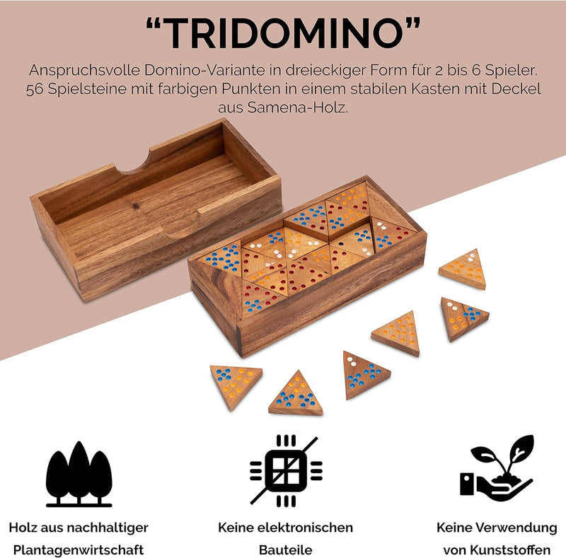 LOGOPLAY Tridomino - Triomino - Dreieck-Domino - Legespiel - Gesellschaftsspiel aus Holz mit farbige