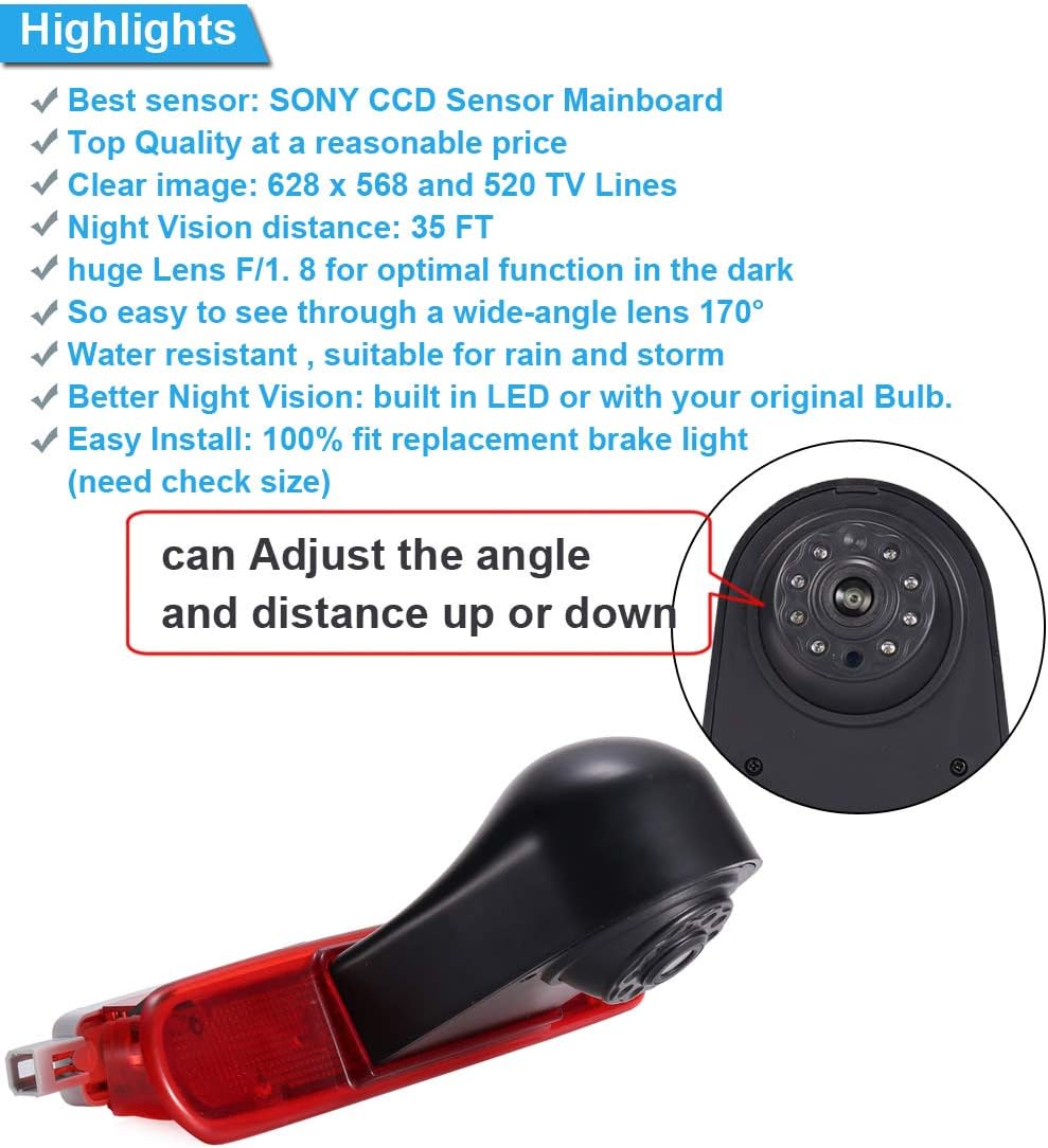 【4.3'' Rückspiegel Monitor + Rückfahrkamera Transporter】im 3. Bremsleuchte HD Rückfahrkamera für FIA