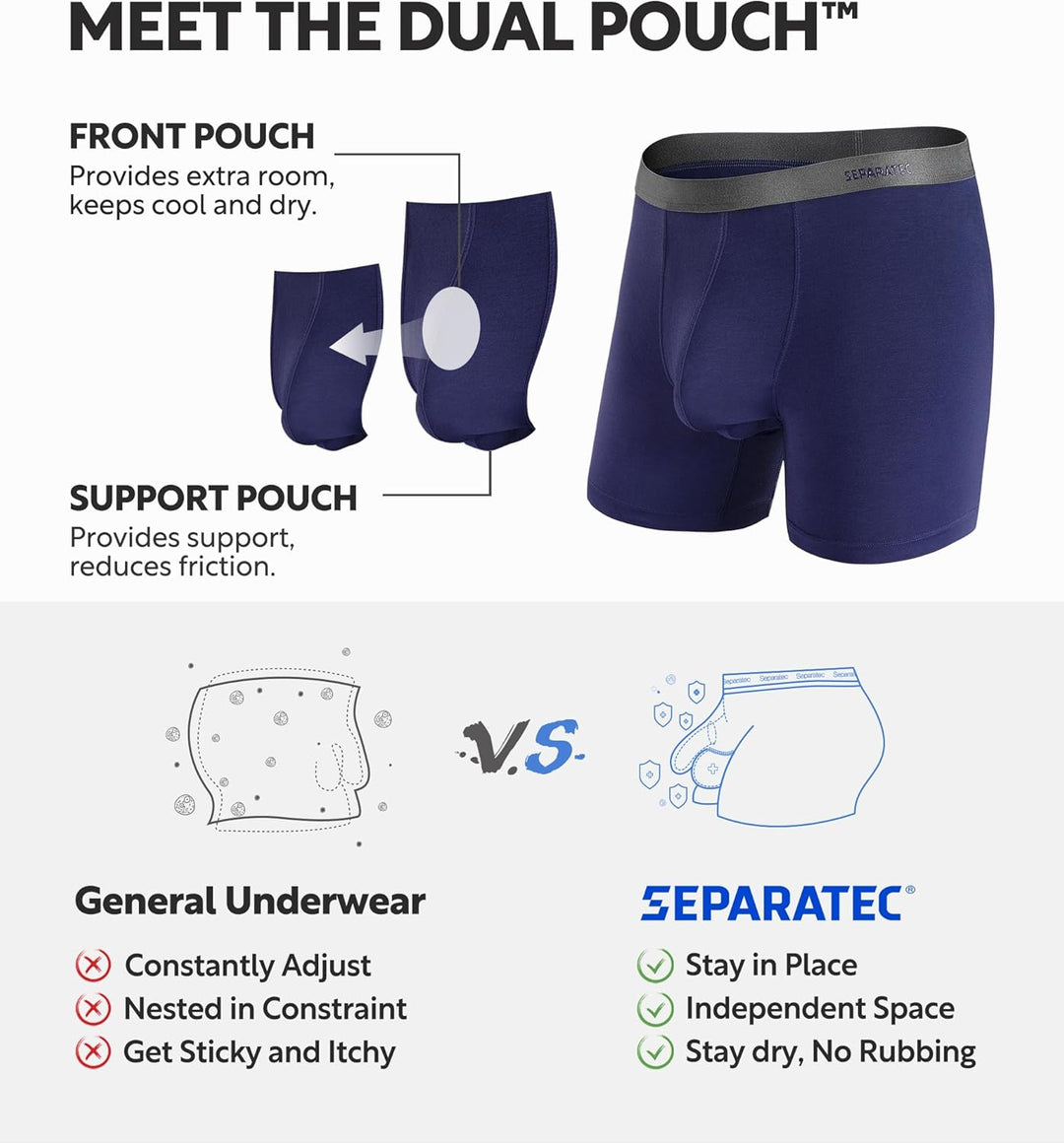Separatec Boxershorts Herren Bambus Rayon Atmungsaktiv Weich Männer Unterhosen mit Doppelter Beutel