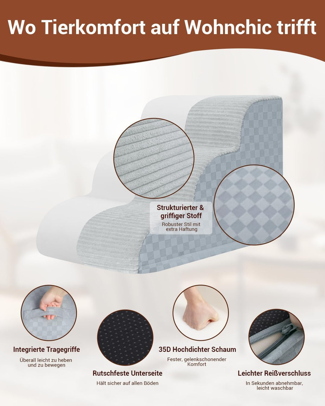 Exsnugy Hundetreppe für kleine Hunde 50cm,Haustiertreppe für Sofa &amp; Bett, Katzentreppe für Alte Katz