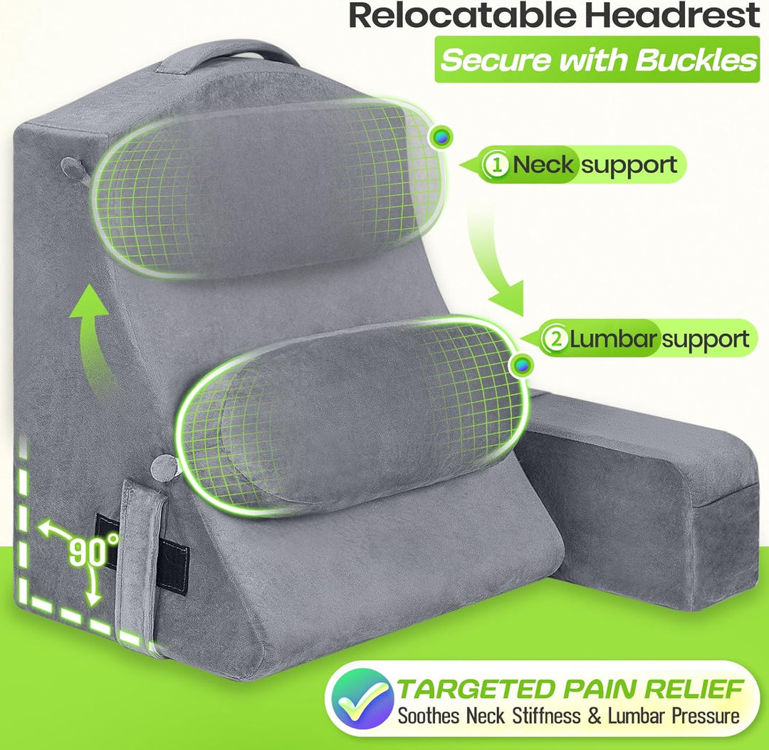 Lesekissen für Erwachsene - Rückenkissen fürs Bett mit abnehmbaren Armlehnen, Getränkehalter & Handy