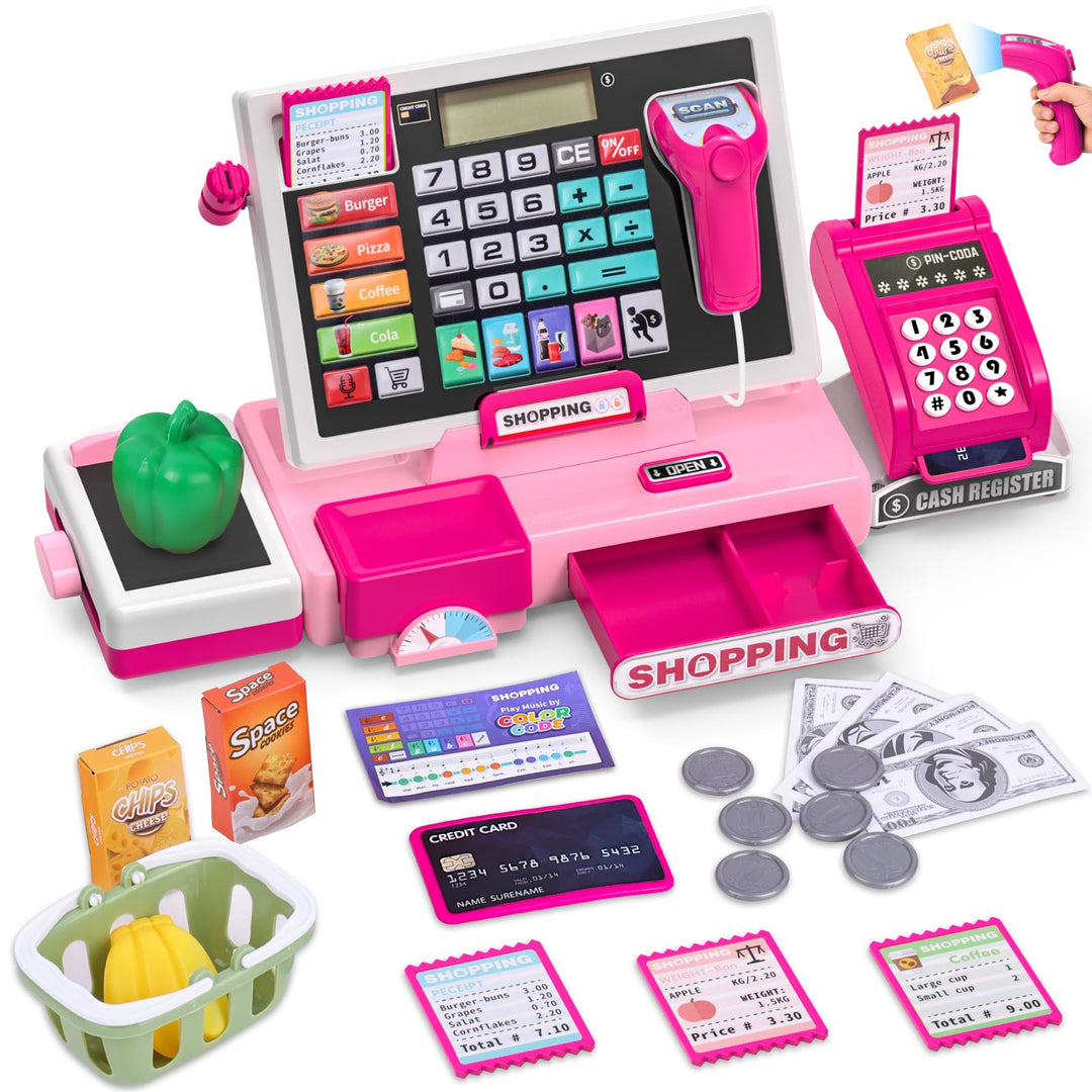 Elektronische Spielzeug Kasse Kinder mit Scanner und Sound, Supermarktkasse Rollenspielzeug, inkl. Z