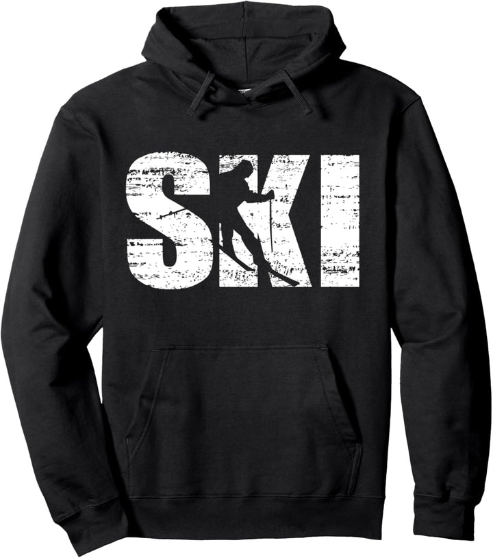 Skifahren Distressed Look Skifahrer Geschenk Pullover Hoodie