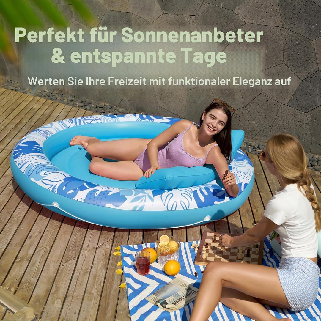 Sloosh Aufblasbare Sonnenpool,Luftmatratzte Pool 183 x 165 cm, Schwimmring für Erwachsene mit Kissen