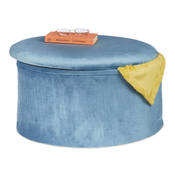 Relaxdays Sitzhocker mit Stauraum, Samt, faltbar, gepolstert, Stauraumhocker rund, Samthocker, HxD 3
