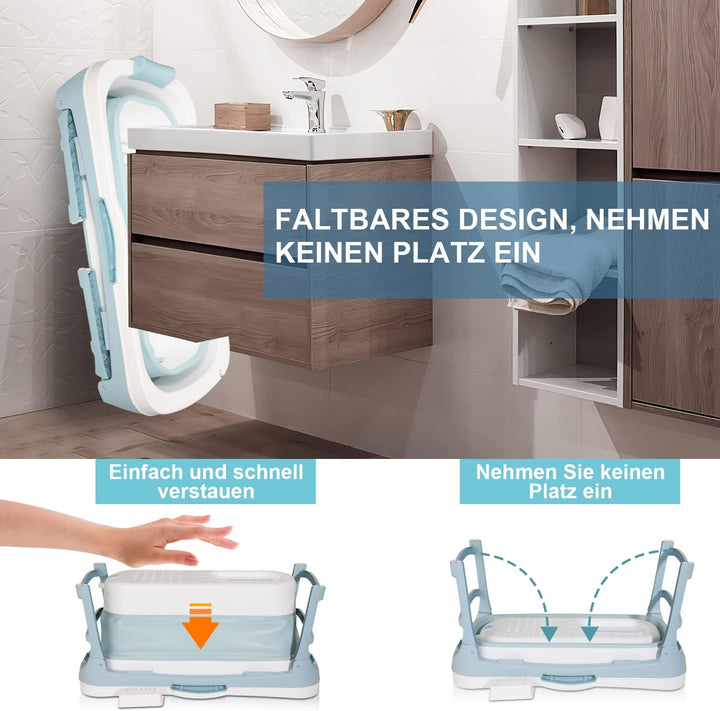 Faltbare Badewanne Erwachsene, 118x60x50 cm, mit Abdeckung, Seifenkorb, Mobile Badewanne für Garten,