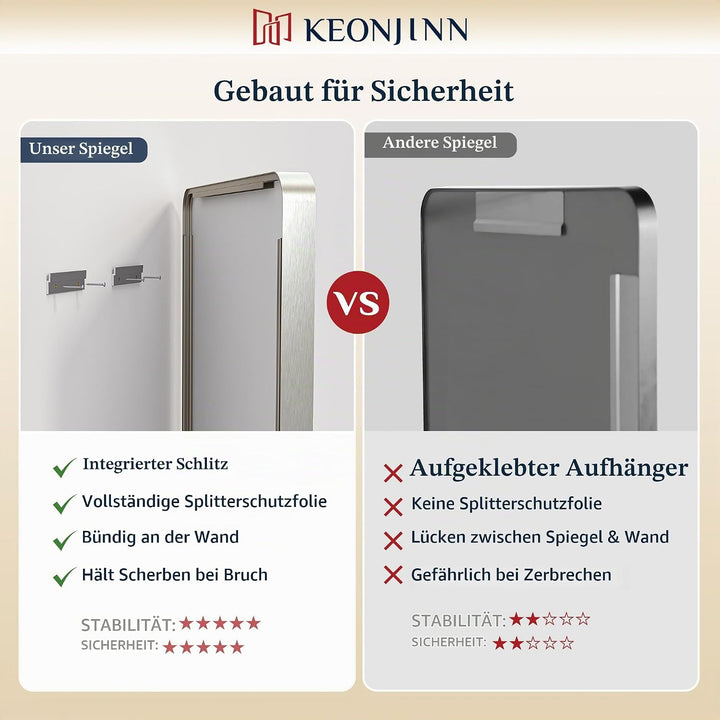 Keonjinn Wand Spiegel Nickel 40x50cm, Badezimmerspiegel Badspiegel mit Metallrahmen, Gehärtetes Glas