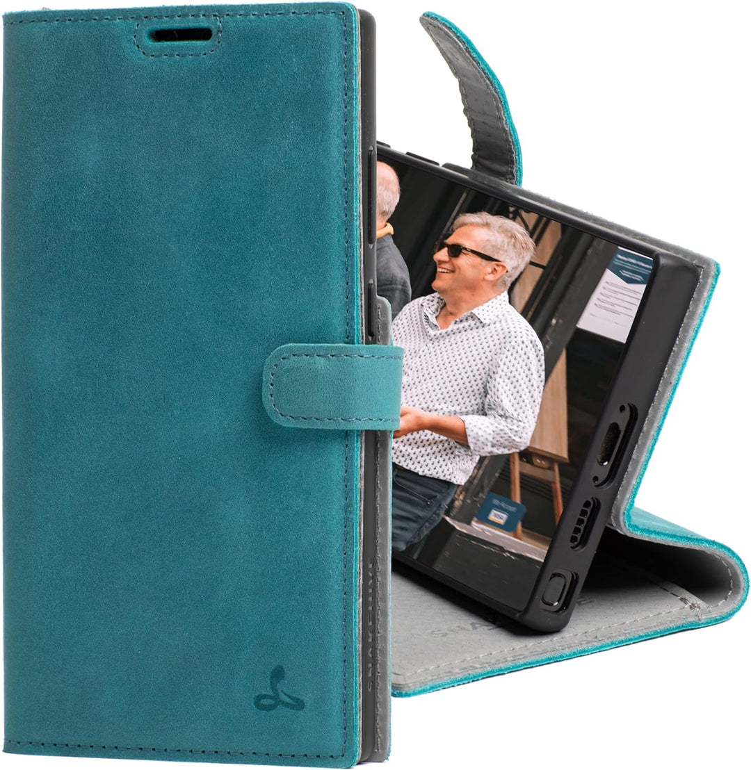 Snakehive Galaxy S23 Ultra Hülle Leder | Stylische Handyhülle mit Kartenhalter & Standfuss | Handyhü