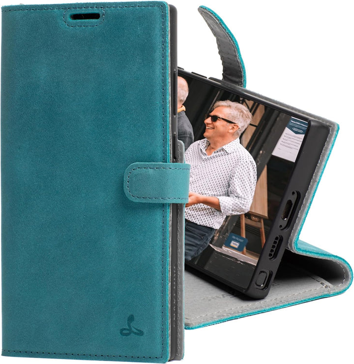 Snakehive Galaxy S23 Ultra Hülle Leder | Stylische Handyhülle mit Kartenhalter & Standfuss | Handyhü