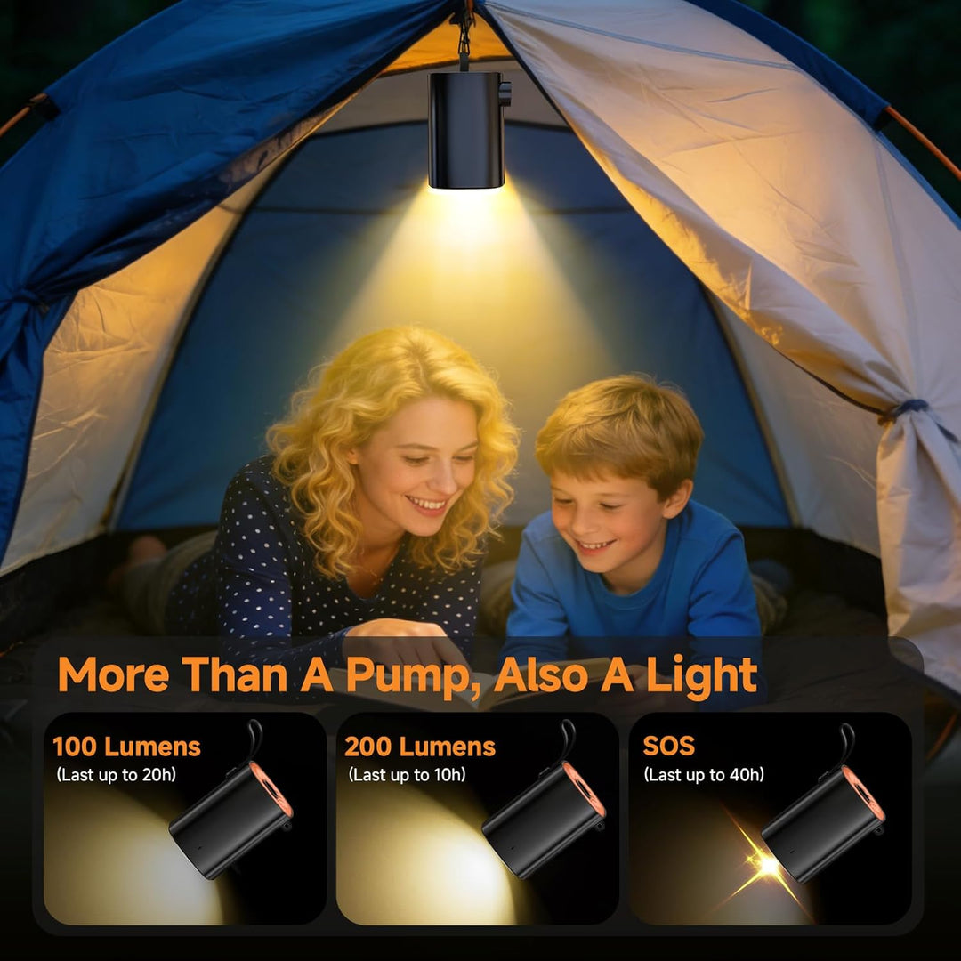 Elektrische Luftpumpe, 4000mAh Akku Luftpumpe mit LED-Beleuchtung/Aufhängehaken/4 Luftdüse | 5 kPa,