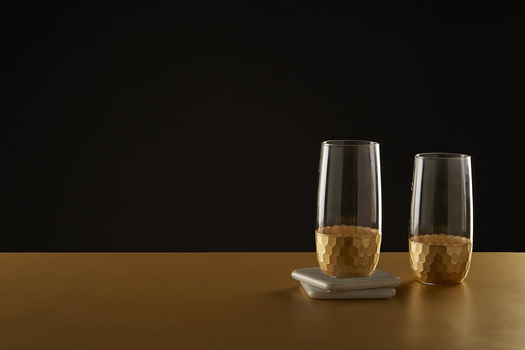 Premier Housewares vastrid High Ball Gläser, Gold, 7 x 7 x 15 cm, 4 Stück 7 x 7 x 15 cm, 7 x 7 x 15