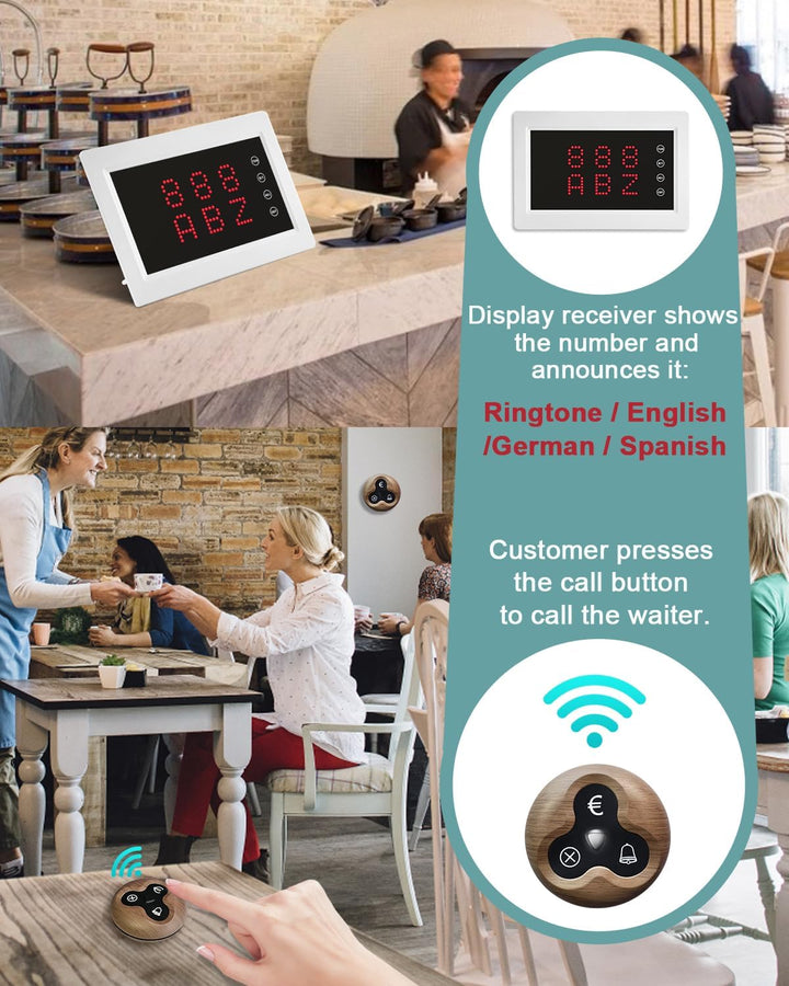 Restaurant Pager System Anrufsystem, kabellos für Pflegepersonen, mit Empfänger, für ältere Klinik,