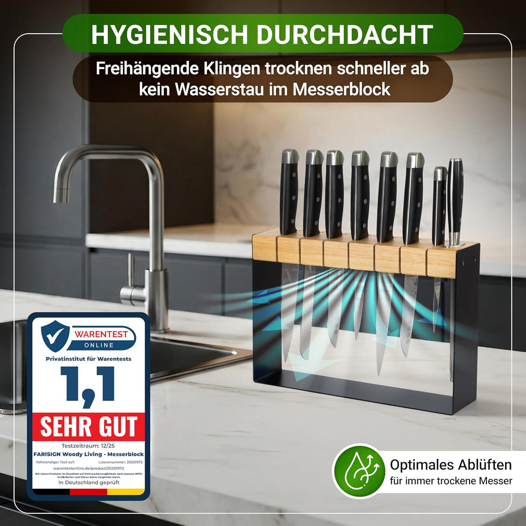 Messerblock ohne Messer, Messerblock aus Holz unbestückt schwarz, Messerhalter, Messeraufbewahrung K