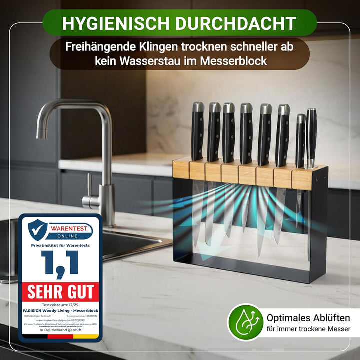 Messerblock ohne Messer, Messerblock aus Holz unbestückt schwarz, Messerhalter, Messeraufbewahrung K