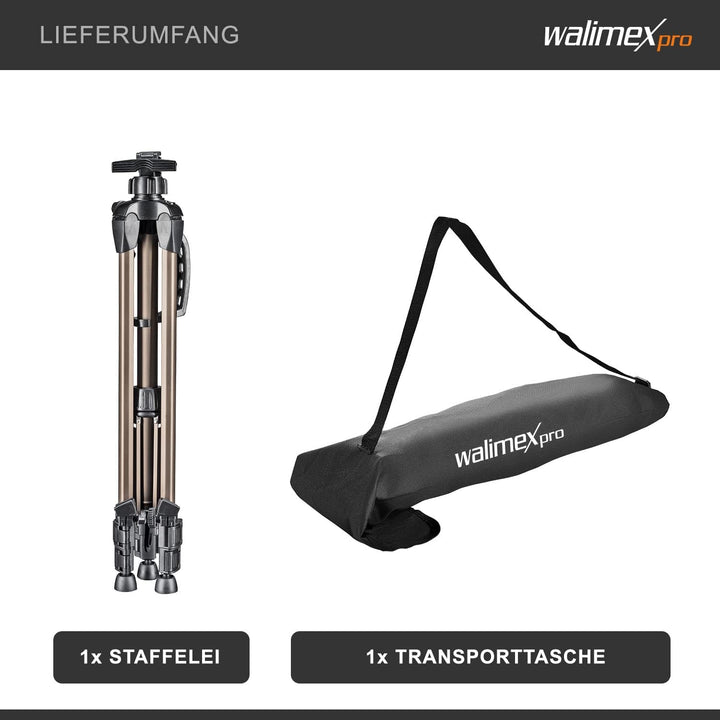 Walimex pro Staffelei M 52-155 cm, Leinwandstaffelei aus Aluminium inkl. Transporttasche, Feldstaffe