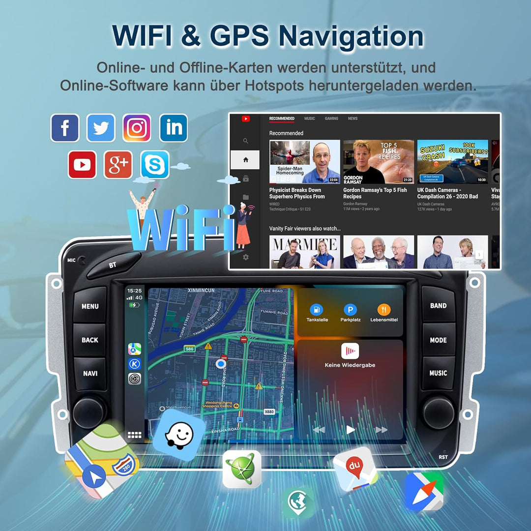 Android 13 Autoradio für Mercedes C-Klasse W203/G-Klasse W463/CLK W209 | 7-Zoll-IPS-Touchscreen mit