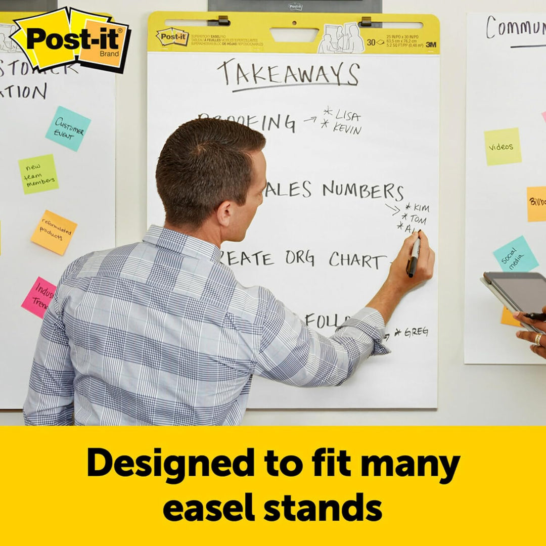 Post-it Super Sticky Meeting Chart Wall Pad, Weiss, unliniert, 2 Blöcke, 584 mm x 508 mm + 8 Command