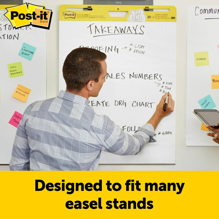 Post-it Super Sticky Meeting Chart Wall Pad, Weiss, unliniert, 2 Blöcke, 584 mm x 508 mm + 8 Command