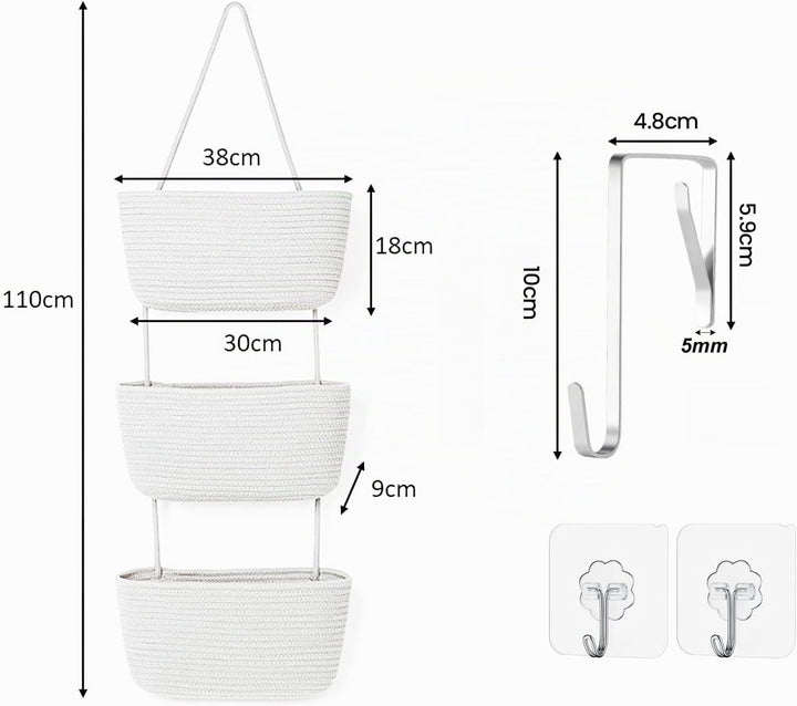 Hängender Organizer, Hängeorganizer Mit Haken, Wand Hängen Tasche Zum3-Tier, Hängeregal Stoff Wand a