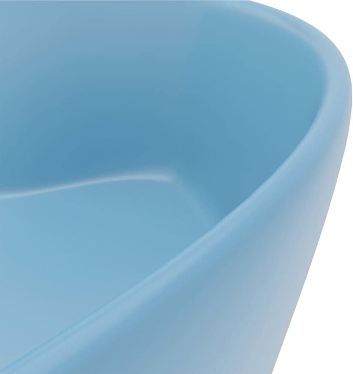 HOMIUSE Luxus-Waschbecken mit üBerlauf Matt Hellblau 36x13 CM Keramik Waschbecken Waschtisch Aufsatz