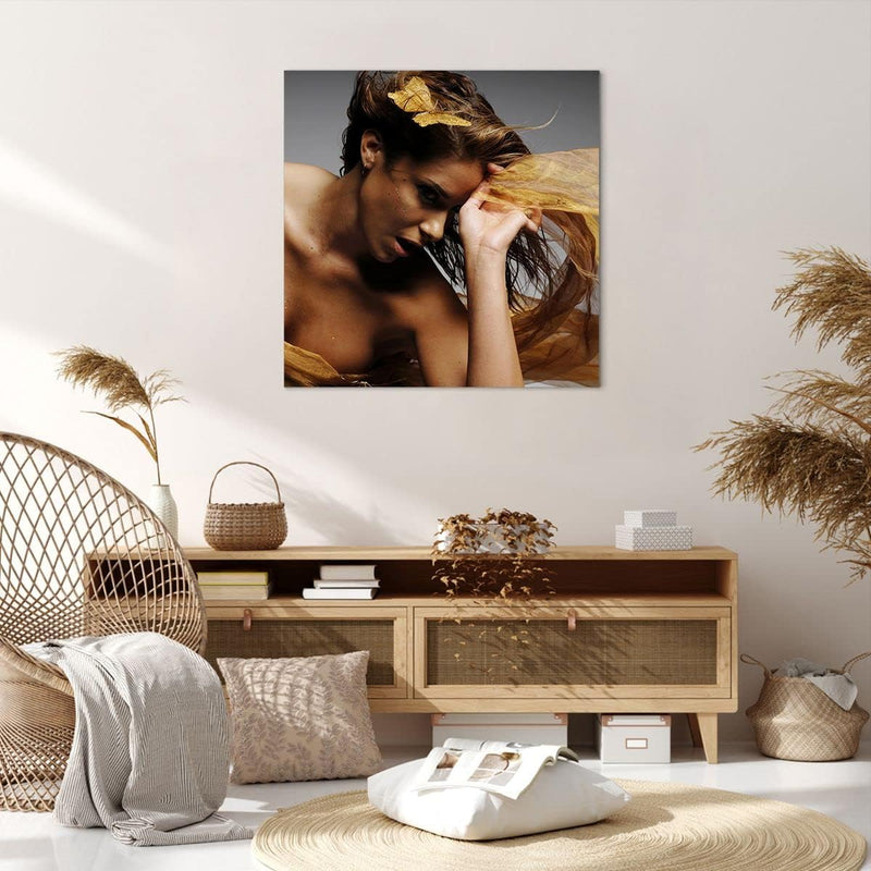 Bilder auf Leinwand 70x70cm Leinwandbild mit Rahmen Frau Pose Tanzen Gross Wanddeko Bild Schlafzimme