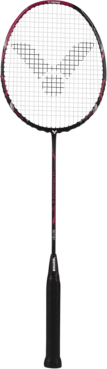 VICTOR Ultramate 8 Badmintonschläger, 100% Graphit, als Schläger oder Set pink Paket Single, pink Pa