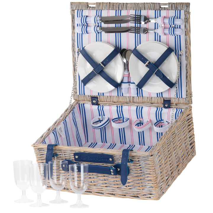 CampFeuer Picknickkorb 4 Personen mit Geschirr-Set | 21-teilig | Picknickkoffer, Weidenkorb mit Kuns