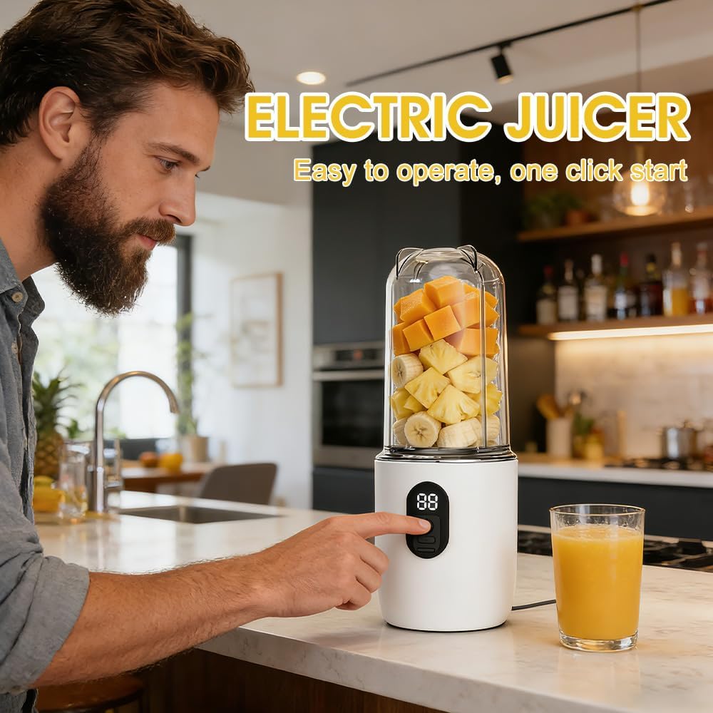 Tragbarer Mixer Smoothie Maker To Go, 500ml Smoothie Maker mit 16 Rostfreien Klingen, Digitalanzeige