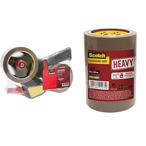 Scotch HV5066DB Handabroller HEAVY, 50 mm x 66 m, inklusiv 2 Rollen Klebeband, braun + HV5066TB Verp