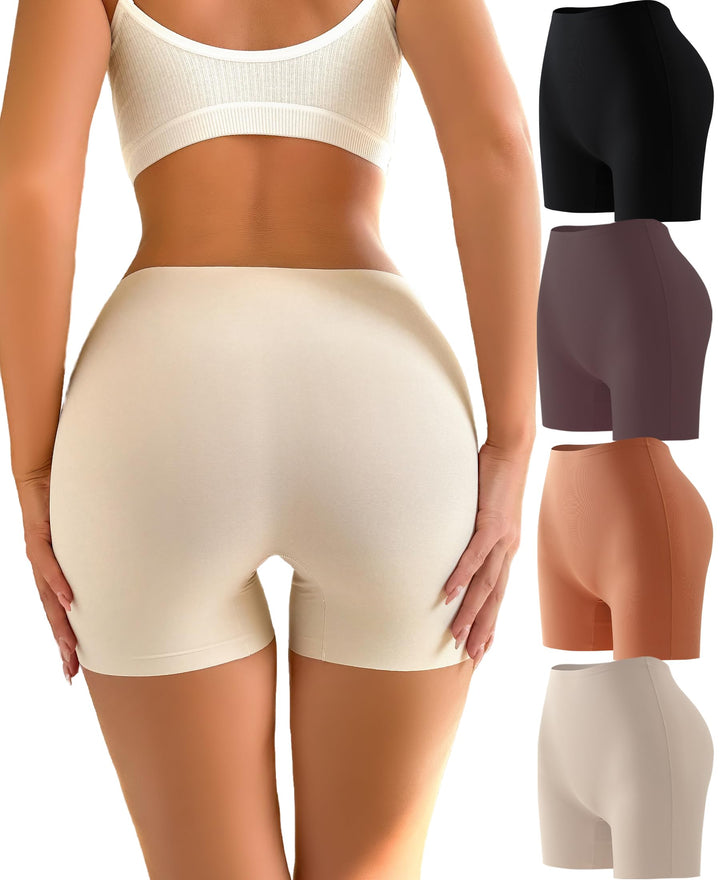 FINETOO 4er Pack Seamless Boxershort Damen High Waist Radlerhose Unterwäsche Weich Nahtlose Panties