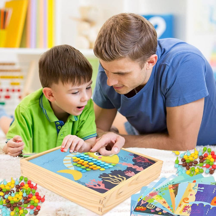 Gohytal Mosaik Steckspiel für Kinder, Spielzeug ab 2 3 4 5 Jahre Holz Mosaik Bastelset Kinder Pegboa